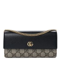 Gucci  Dollar Calfskin GG Supreme Monogram Petite GG Marmont Wallet Chain Bag Black Beige Ebony