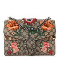 Gucci  GG Supreme Monogram Snakeskin Flower Embroidered Medium Dionysus Shoulder Bag Beige Orange