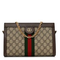 Gucci  GG Supreme Monogram Web Small Ophidia Chain Shoulder Bag Brown