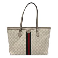 Gucci  GG Supreme Monogram Textured Dollar Calfskin Web Medium Ophidia Shopping Tote Beige Mystic White Oatmeal