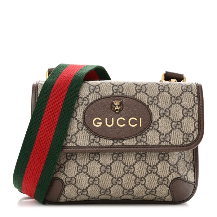 Gucci  GG Supreme Monogram Web Small Neo Vintage Double Flap Messenger Bag Beige New Acero