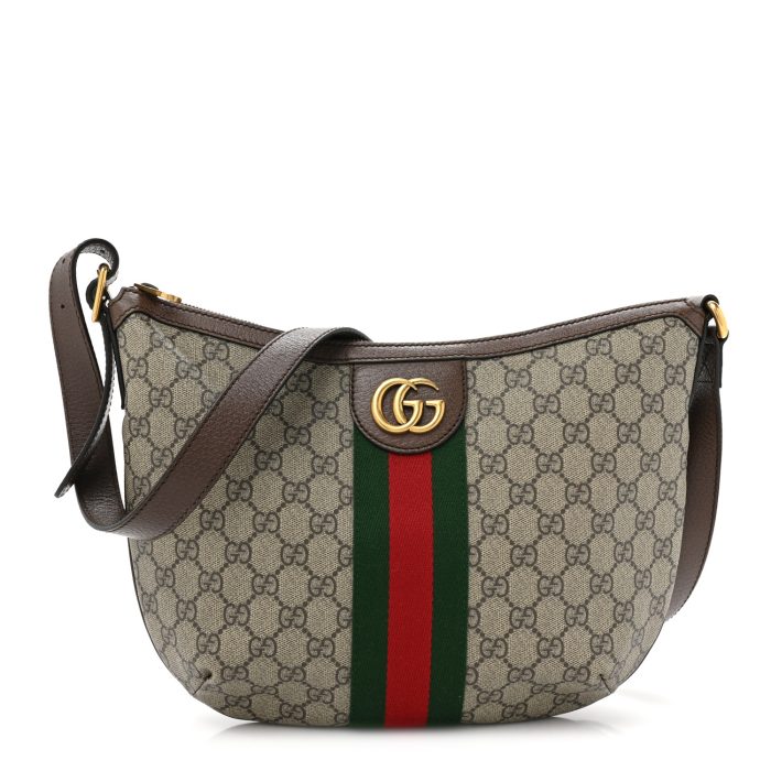 Gucci  GG Supreme Monogram Web Small Ophidia Half Moon Hobo Brown