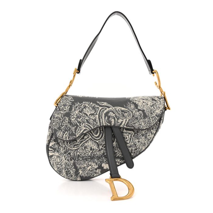 Christian Dior  Canvas Embroidered Dioriviera Saddle Bag Grey