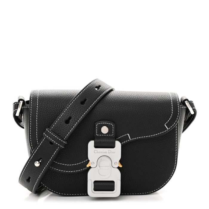 Christian Dior  Grained Calfskin Saddle Pouch With Strap Black