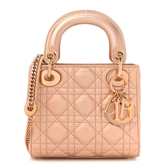 Christian Dior  Iridescent Metallic Lambskin Cannage Mini Lady Dior Pink