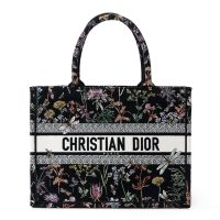 Christian Dior  Canvas Embroidered Medium Herbarium Book Tote Black Multicolor