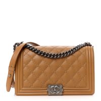 Chanel  Calfskin Quilted Double Stitch New Medium Boy Flap Camel