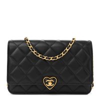 Chanel  Lambskin Resin Quilted CC Heart Wallet On Chain WOC Black