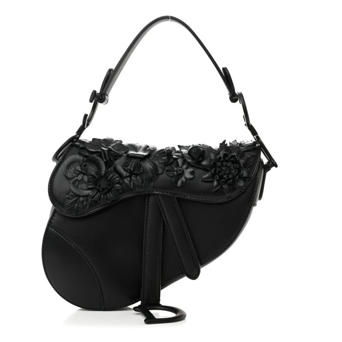 Christian Dior  Lambskin Mini 3D Floral Saddle Bag Black