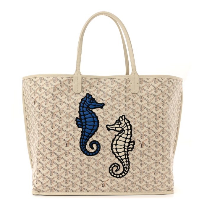 Goyard  Goyardine Embroidered Seahorse Reversible Anjou PM Sand