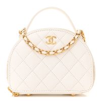 Chanel  Lambskin Quilted Small Chic Riviera Top Handle Vanity Case White