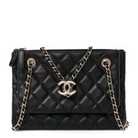 Chanel  Shiny Lambskin Quilted Medium Double Case With Strap Black