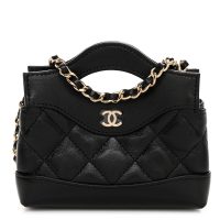 Chanel  CHANEL Shiny Lambskin Quilted Mini 31 Clutch With Chain Black