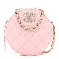 Chanel  Caviar Quilted Crystal CC Round Clutch With Chain Pink