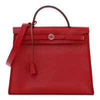 Hermes  Toile H Berline Vache Hunter Herbag Zip PM 31 Rouge Piment Ecru