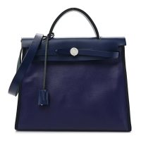 Hermes  Toile H Berline Vache Hunter Herbag Zip PM 31 Bleu Encre Bleu Saphir