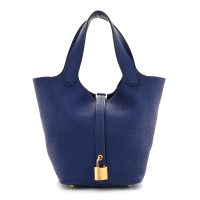 Hermes  Taurillon Clemence Picotin Lock 18 PM Bleu Saphir