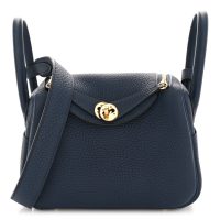 Hermes  Taurillon Clemence Mini Lindy 20 Bleu Saphir