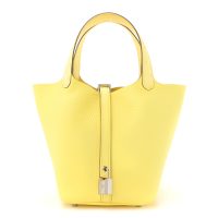 Hermes  Taurillon Clemence Ostrich Touch Picotin Lock 18 PM Limoncello