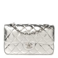 Chanel  Hammered Metallic Calfskin Quilted Small Double Flap Silver