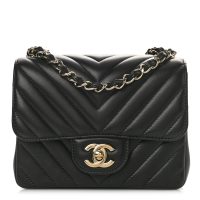 Chanel  Lambskin Chevron Quilted Mini Square Flap Black