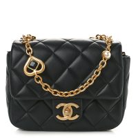 Chanel  Lambskin Enamel Pearl Quilted Mini Charm Me Square Flap Black