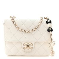 Chanel  Lambskin Resin Quilted Mini Heart Square Flap White