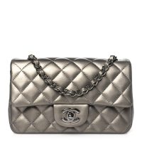 Chanel  Metallic Calfskin Quilted Mini Rectangular Flap Ruthenium