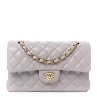 Chanel  Lambskin Quilted Small Double Flap Light Grey