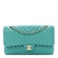 Chanel  Lambskin Chevron Quilted Medium Double Flap Turquoise