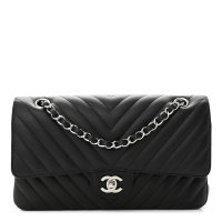 Chanel  CHANEL Calfskin Chevron Quilted Medium Double Flap Black