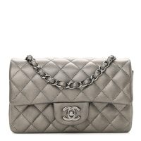 Chanel  Metallic Lambskin Quilted Mini Rectangular Flap Dark Grey