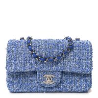 Chanel  Tweed Quilted Mini Rectangular Flap Blue White