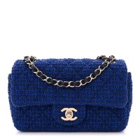 Chanel  Tweed Quilted Mini Rectangular Flap Blue