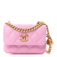 Chanel  Caviar Quilted Sweetheart Clutch With Chain Pink