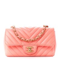 Chanel  Lambskin Chevron Quilted Mini Rectangular Flap Coral