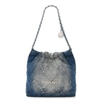 Chanel  Denim Quilted Small Chanel 22 Blue