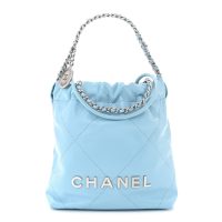 Chanel  CHANEL Shiny Calfskin Quilted Mini Chanel 22 Light Blue