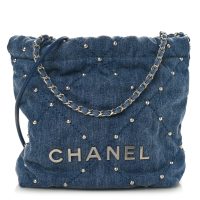 Chanel  Washed Denim Quilted Studded Mini Chanel 22 Blue