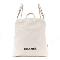 Chanel  Shiny Calfskin Quilted Chanel 22 Backpack White Black