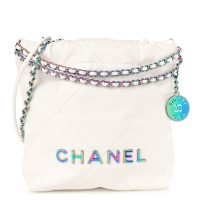 Chanel  Shiny Calfskin Quilted Rainbow Mini Chanel 22 White