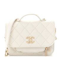 Chanel  Caviar Quilted Business Affinity Clutch With Chain Flap White