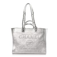 Chanel  Metallic Calfskin Medium Deauville Tote Silver