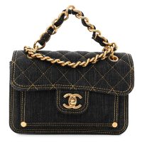 Chanel  Denim Quilted Double You Mini Flap Black Golden