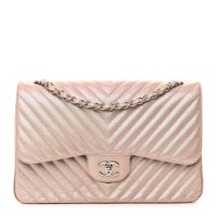 Chanel  Metallic Caviar Chevron Quilted Jumbo Double Flap Light Gold