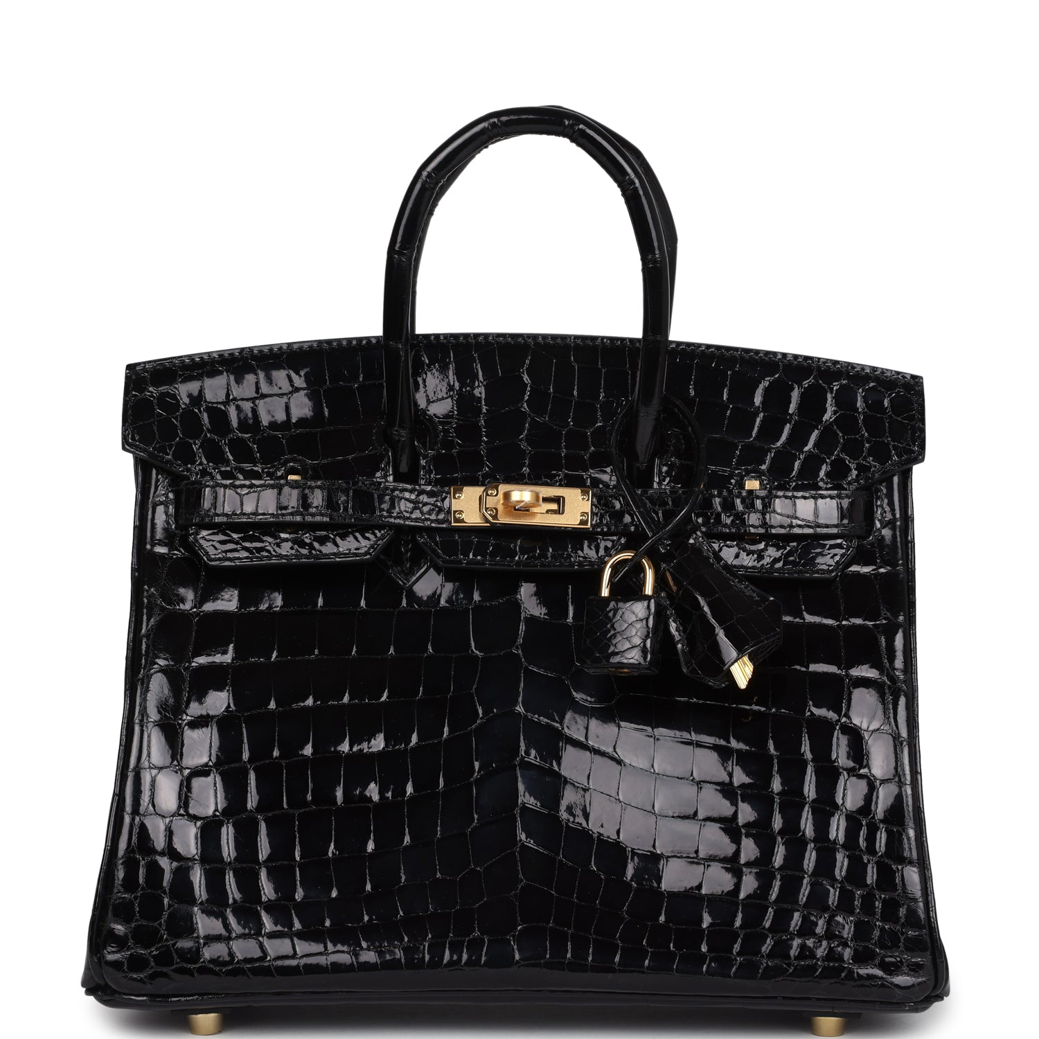 Hermes Birkin 25 Black Shiny Porosus Crocodile Gold Hardware