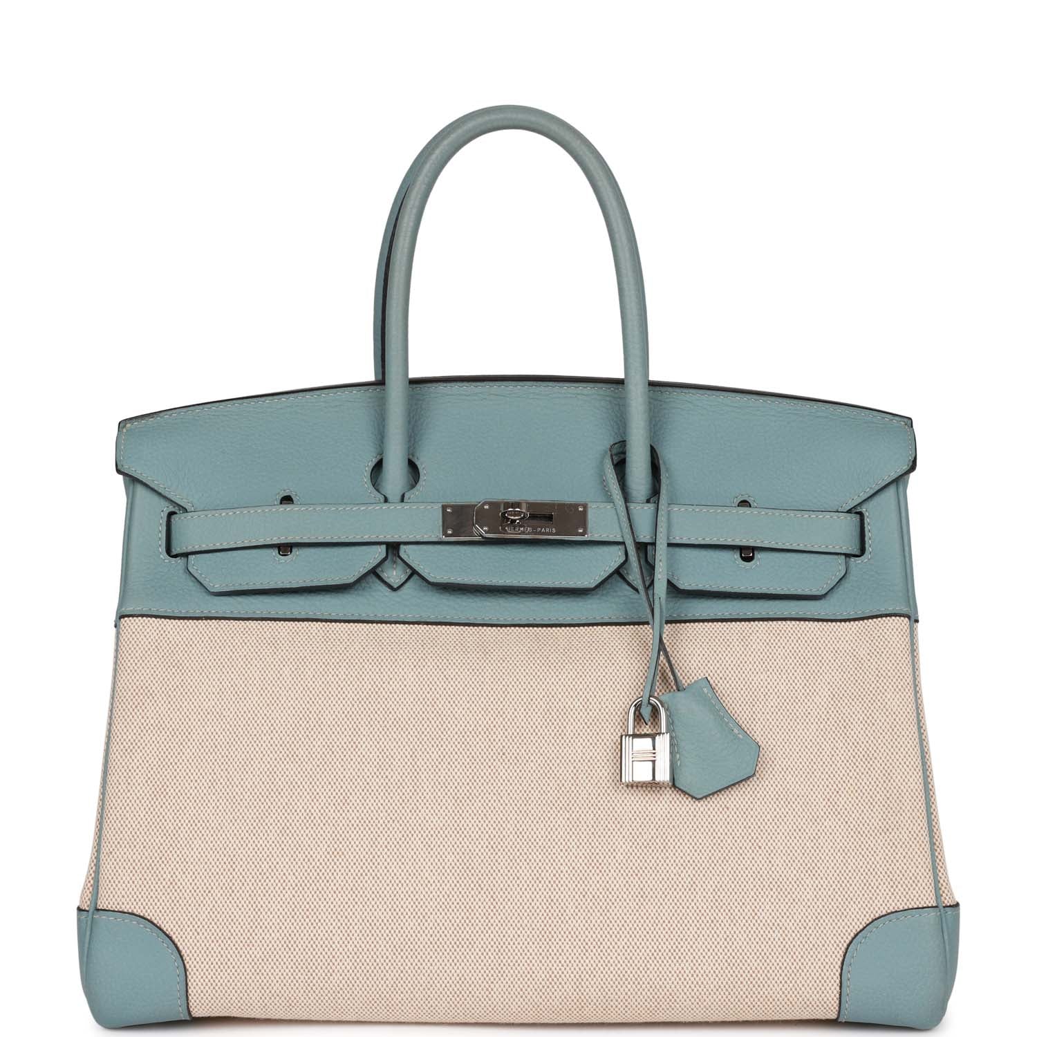 Hermes Birkin 35 Toile H and Ciel Clemence Palladium Hardware