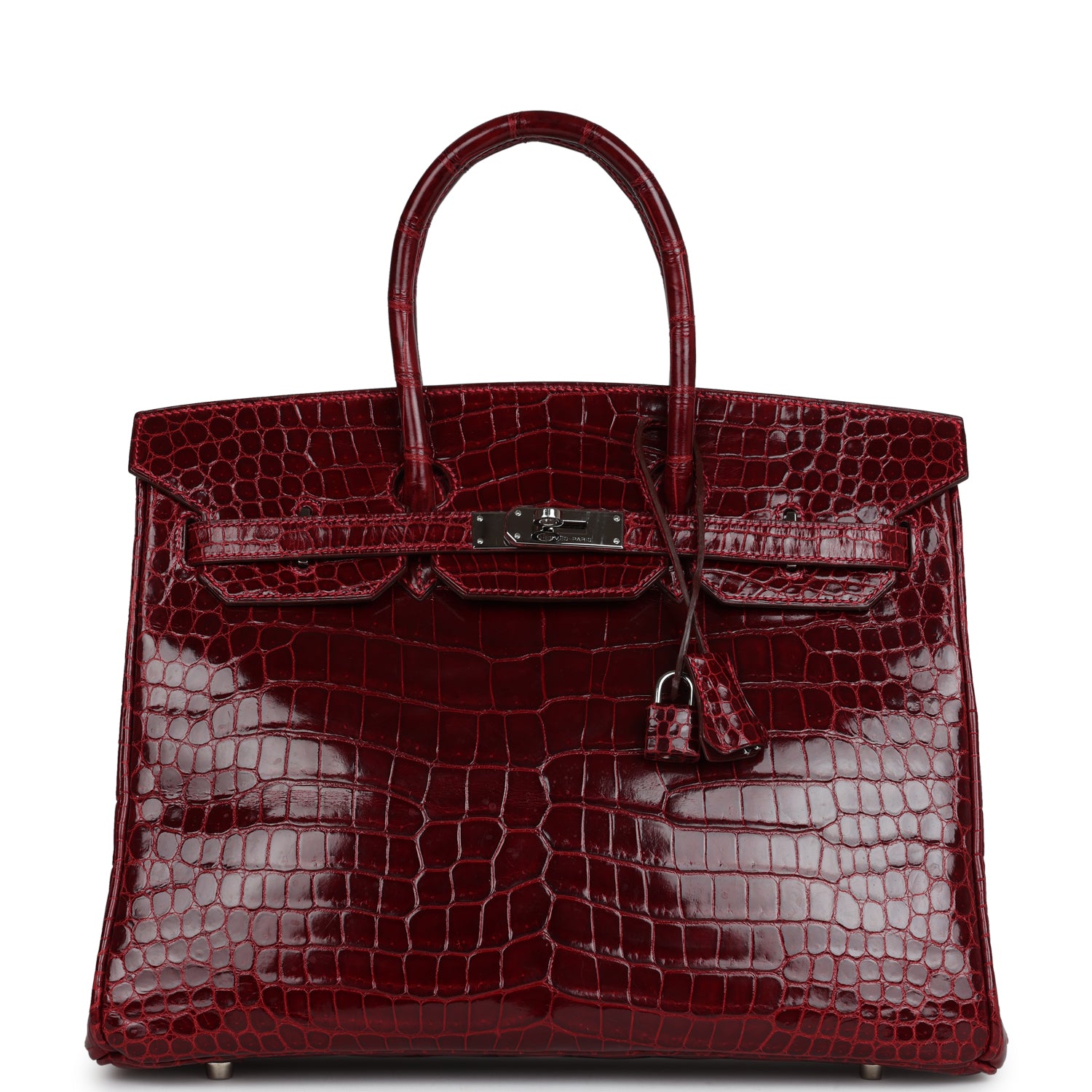 Hermes Birkin 35 Rouge H Shiny Porosus Crocodile Palladium Hardware