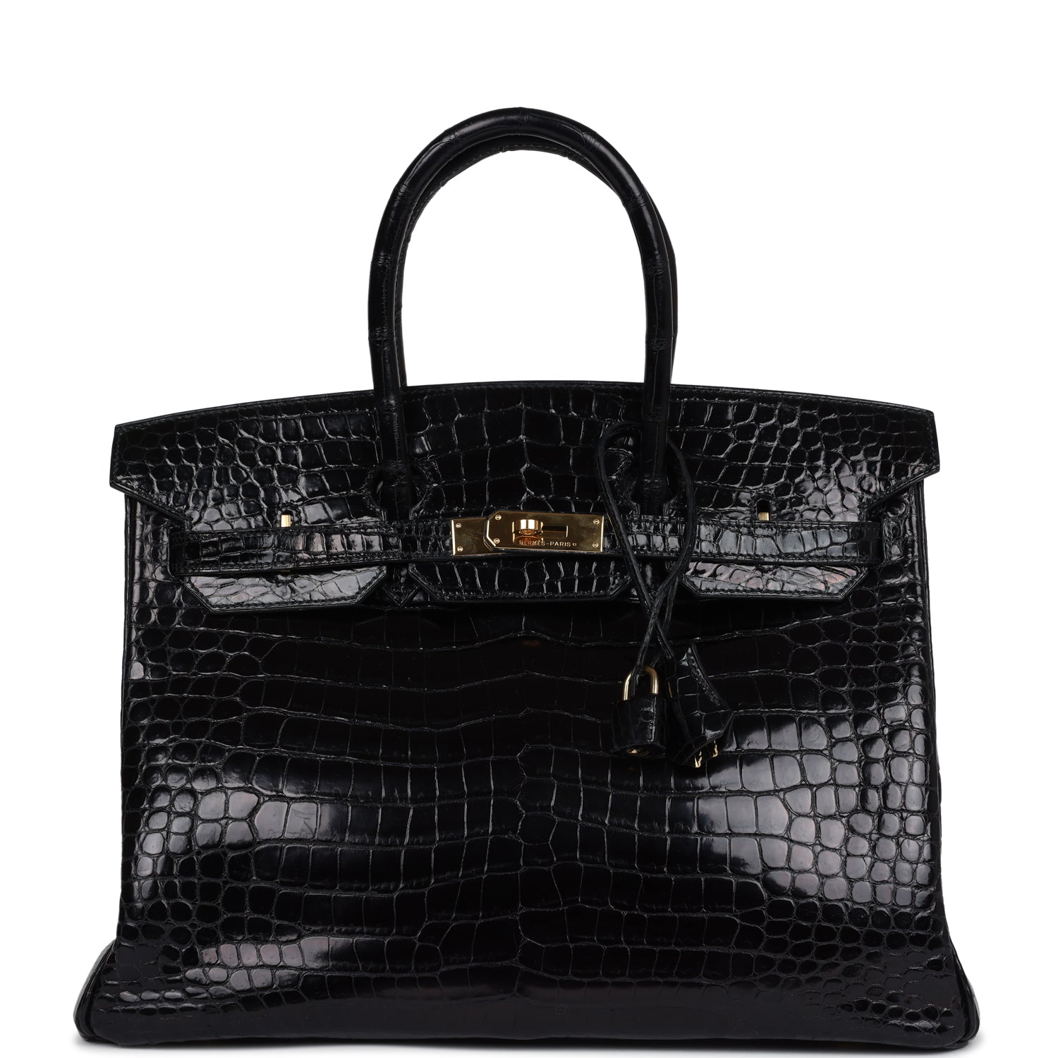 Hermes Birkin 35 Black Shiny Porosus Crocodile Gold Hardware