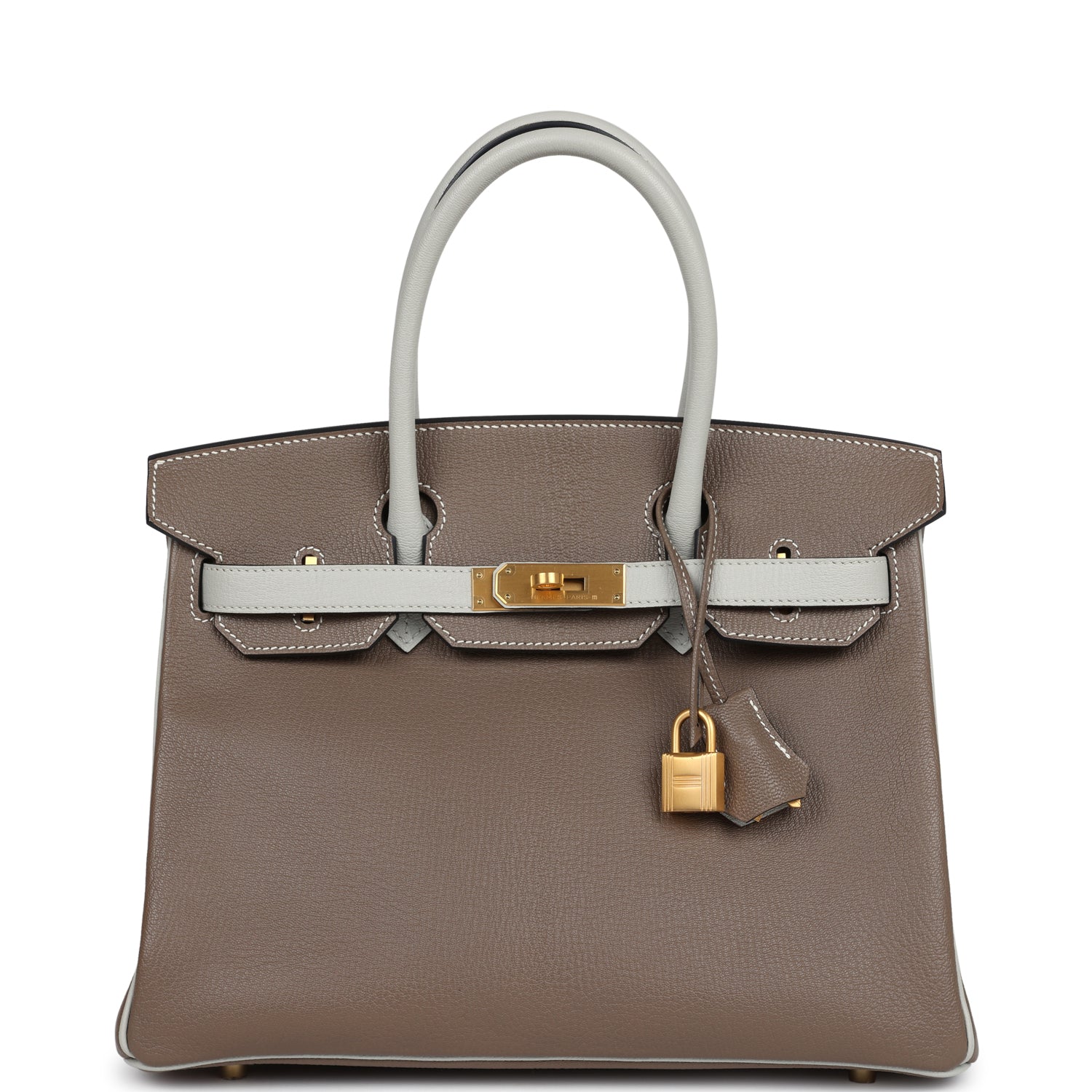 Hermes Special Order (HSS) Birkin 30 Etoupe and Gris Perle Chevre Brushed Gold Hardware